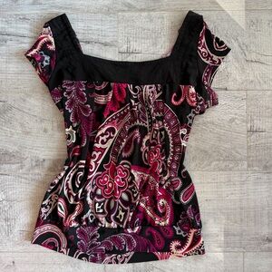 Y2K Heart Soul Black and Pink Paisley Top